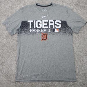 Nike Detroit Tigers T-Shirt Men's Medium Gray‎ Athletic Cut Dri-Fit S/S Pullover
